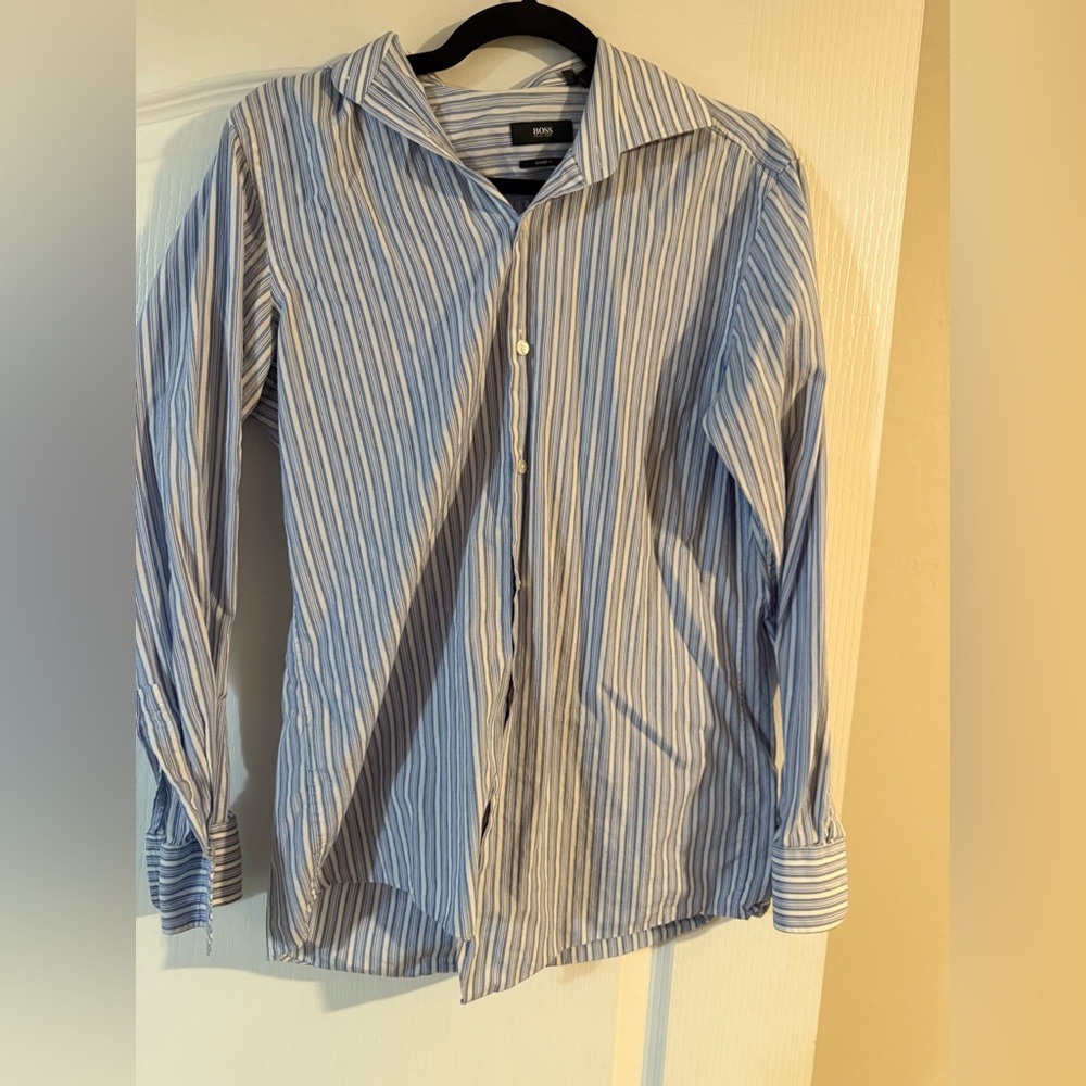 Men’s Hugo Boss button up blue stripe